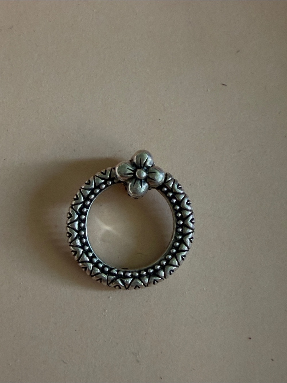 Silver Floral Accent Hoop Ring - Silver